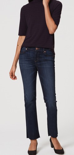 Ann Taylor LOFT Modern Frayed Straight Leg Jeans Pants in Dark Stonewash Sz 26/2 - Picture 2 of 3