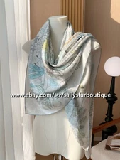 Sallys 18 Momme Jacquard Silk Wrap Scarf Stole Animals Flowers Print Shawl 53"