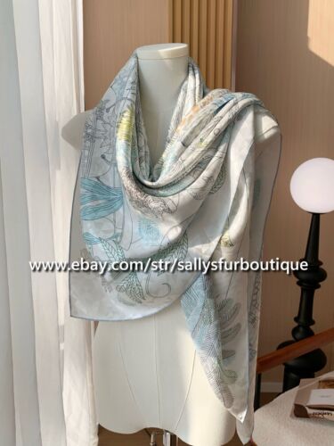 Sallys 18 Momme Jacquard Silk Wrap Scarf Stole Animals Flowers Print Shawl 53" - Picture 1 of 6