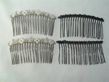 VINTAGE BLACK PEARL PLASTIC BEADED METAL SLIDE HAIR COMB SETS HAIR ACCESSORY