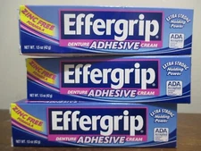 Lot of 3 Effergrip Zinc Free Denture Adhesive Cream 1.5 oz