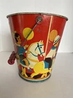 Vintage Wolverine Tin Litho Sand Pail With Wood Handle, Amusement Park Theme