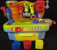 Orange Green and Blue Pretend Play Workbench Tools Sounds Lights Up 3 Blocks