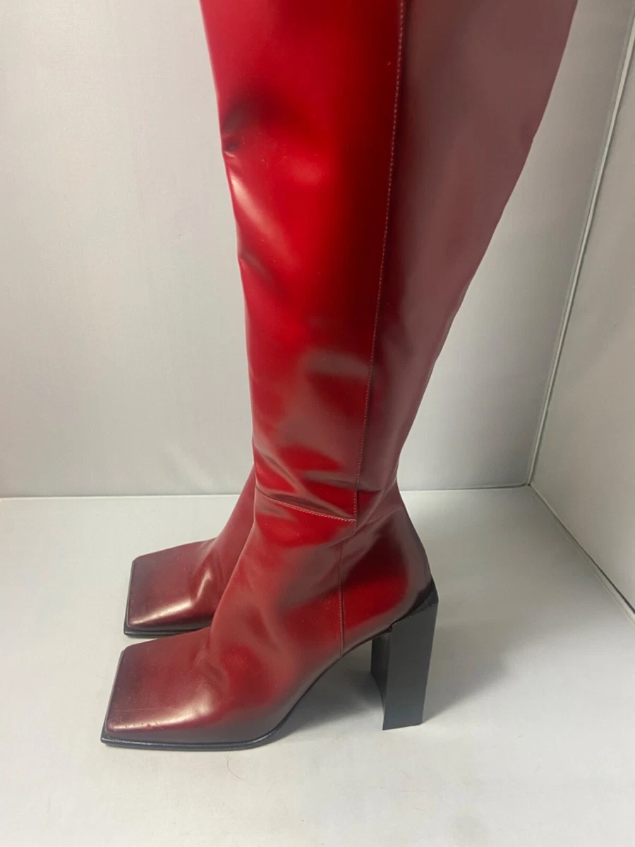 Balenciaga Woment's Quadro Boots Red 9