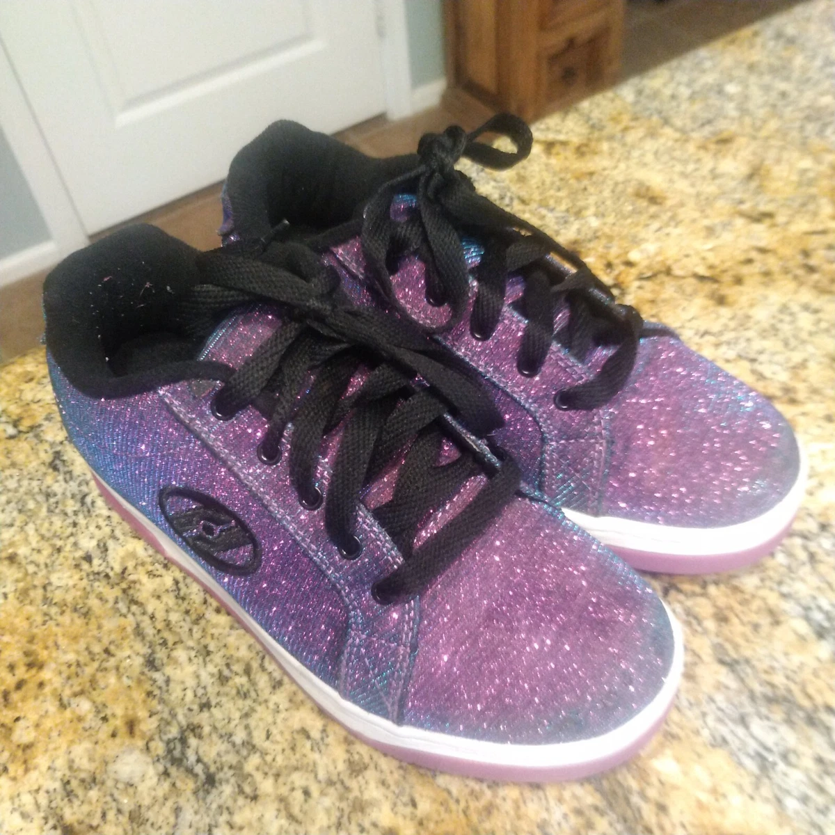Heelys Girls Split Purple Aqua Skate Shoes Glitter Roller Shoes