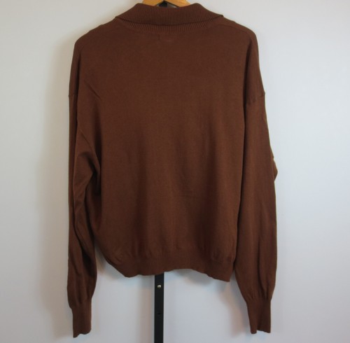 Good American Sheer Henley Sweater Scoop Bra Womens 3/4 4 L/XL Low Neck Brown - Picture 4 of 10
