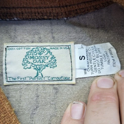Vintage Mossy Oak Bottomland Camo Bomber Jacket Mens Small USA Made Grandpa Core - product listing photo