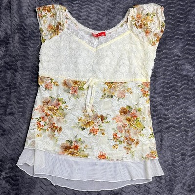 Moa Moa Babydoll Lace Top Cap Sleeves Size L USA made