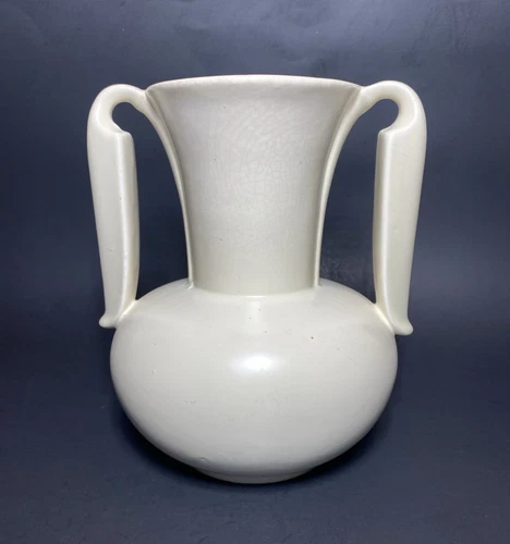 Vintage Stangl Pottery Matte White Double-Handled Art Deco Vase 3103
