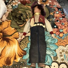 Antique Vintage  Wild West Cowboy Man Cloth Doll 25”