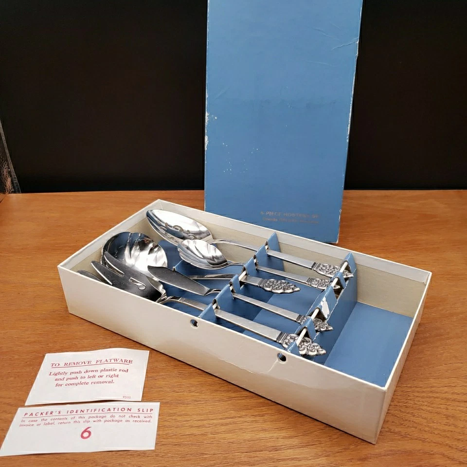 Oneidacraft Deluxe Stainless Nordic Crown 5 Pc Hostess Serving Set w/ Box Vtg