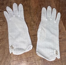 Vintage 50s 60s White Lace Short Gloves Faux Pearl Details See Thru