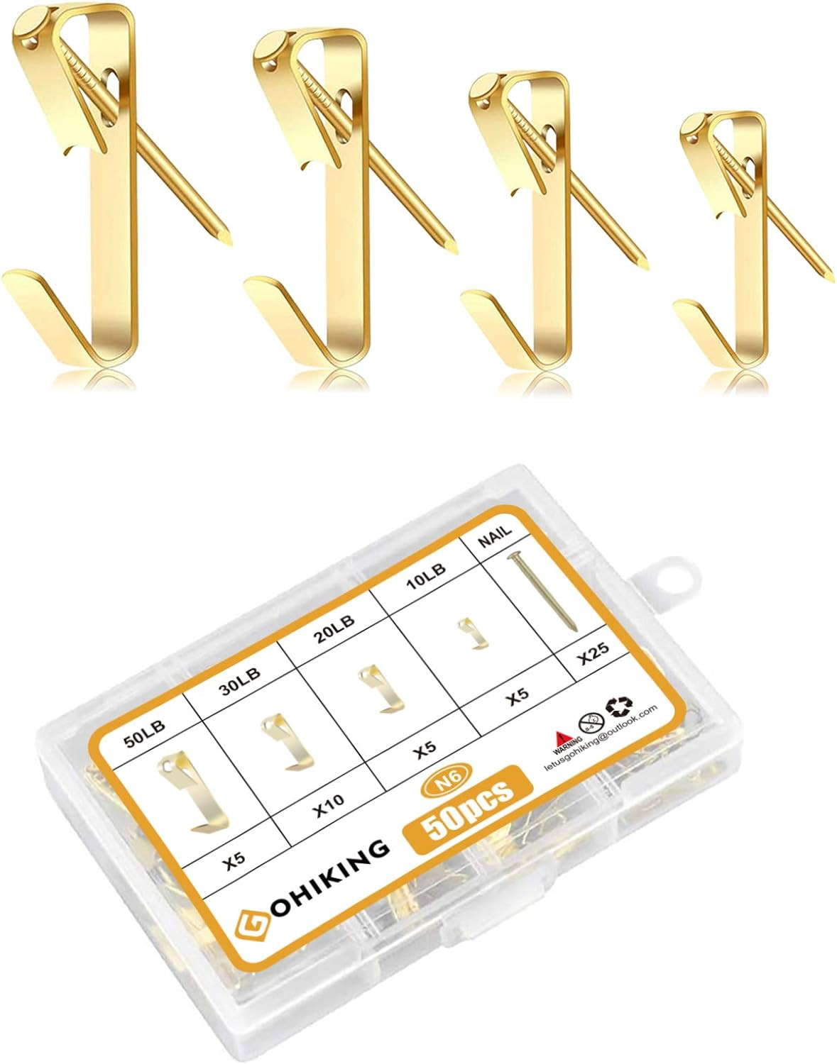 Picture Hanging Hooks, 50 Pcs Heavy Duty 10-50 Lbs Picture Hangers Hardware Kit