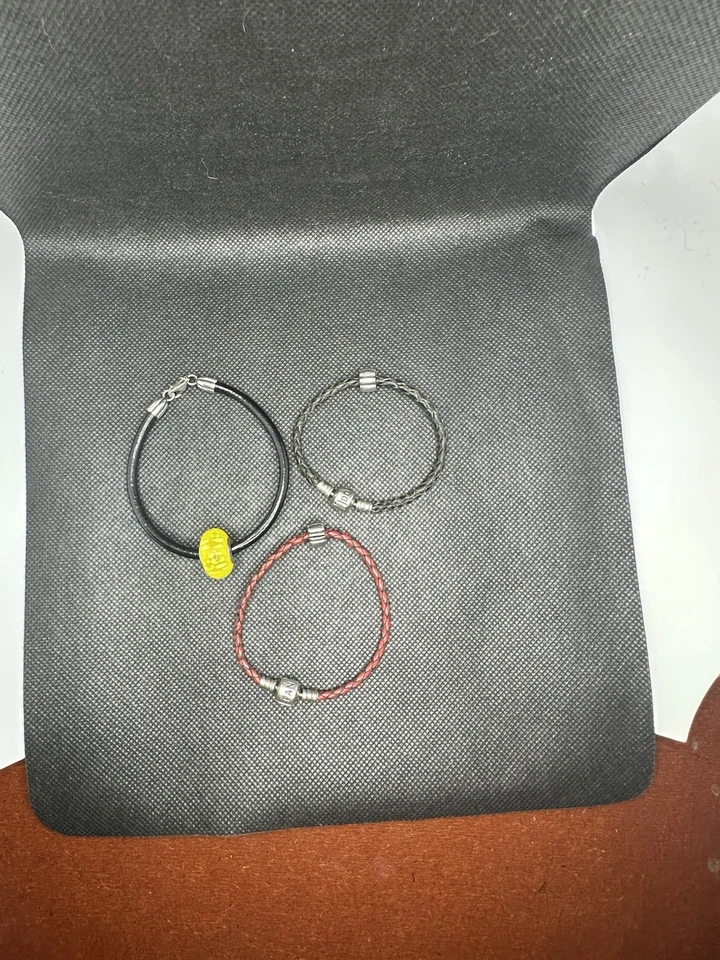 Pandora 925 пробы большой желтый цветочный Murano подвеска кожаный браслет 8» + 2-7» - Изображение 3 из 4