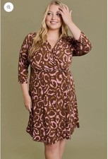 Gilli Floral Mini Dress Womens Small Brown Long Sleeve V-Neck Faux Wrap