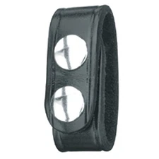 Leather Belt Keeper, Double Snap, Black Weave, Nickel