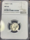 1940 D Mercury Dime NGC MS-65