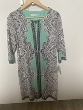 Studio One New York Shift Dress M Teal Paisley SOHO 3/4 Sleeve BOHO Knee NWT NEW