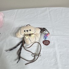 Plush Dog Clip-On Keychain Bag Charm with "LOVE EVER" Heart Tag