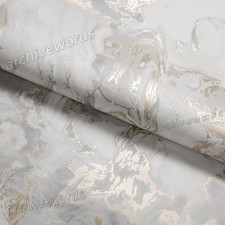 Image of Cream Marble Metallic Wallpaper 3D Ripple Liquid Swirls Effect Gray Gold Shimmer