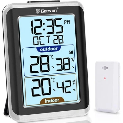 Geevon Indoor Outdoor Thermometer Wireless Digital Hygrometer Temperature Gauge