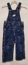 OshKosh B'Gosh 3T Girls Denim Hearts Blue Jean Overalls V-back