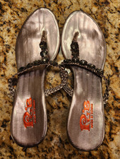 Women  s Silver Jeweled Sandals Slip On Synthetic Upper US 7 EU 38