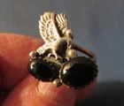 VINTAGE SOUTHWEST STERLING SILVER WITH BLACK ONYX & EAGLE RING SIZE 5 3/4