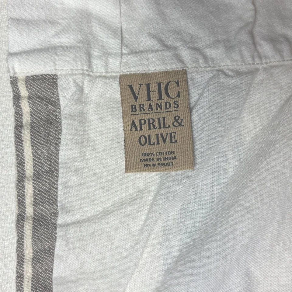 Par de cortinas de café VHC Brands blanco roto con rayas grises algodón 34" L x 34" Foto 3 de 4