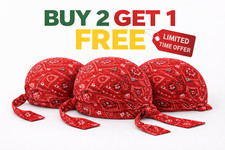   Red Paisley Bandana Cap   Adjustable Tie Back   Unisex Biker Headwrap   