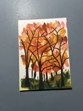 ACEO Art Card Original Autumn Trees Forest Landscape Nature Watercolor Painting