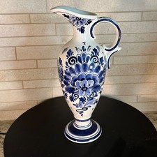 Vintage Delft Blue White Ewer Vase Hand Painted Holland Dutch Pottery
