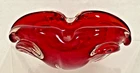 Vintage Italy Murano Red Clear Glass Ashtray Floral Shape Original Sticker