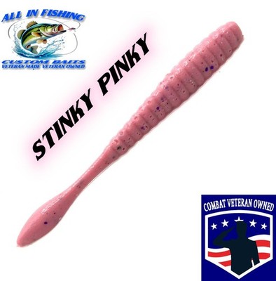 4  20ct Stinky Pinky flat worm Drop Shot Worm Rig soft plastic bait