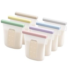 7 Pcs Silicone Breastmilk Storage Bags Reusable, 8oz/240ml Double Leak Color