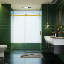 56-60"W 76"H Single Sliding Shower Doors ,3/8" Tempered Glass ,Brushed Gold