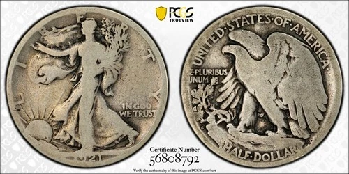 1921 S Walking Liberty Silver Half Dollar ** PCGS Cleaned AG Details