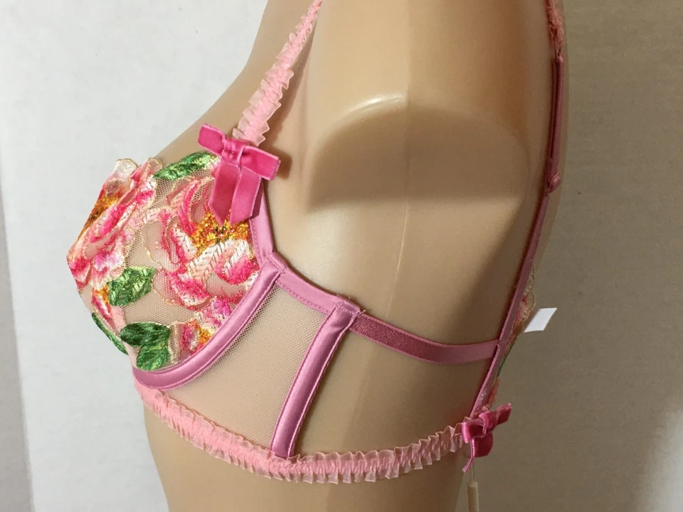 Sujetador For Love & Lemons Rosa Punta Aguja SDD Malla Satinada Transparente Bordado Floral Foto 4 de 4