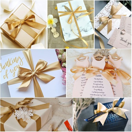 Gold Ribbon 1 Inch x 25 Yards Satin Fabric Silk Ribbon for Gift Wrapping Bows... - Picture 3 of 7