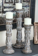 3 Piece Paulita Tall Wood Candlestick Holder Set