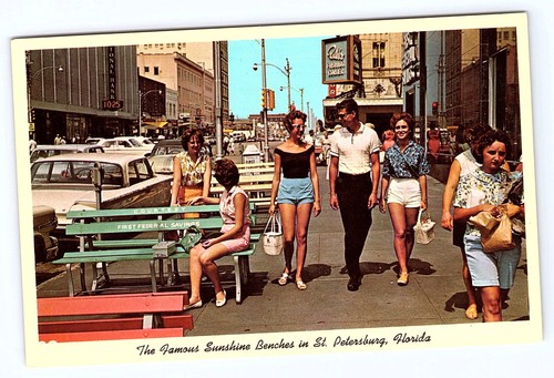 Sunshine Benches Downtown Street St Petersburg Florida Postcard B699 - Picture 1 of 2