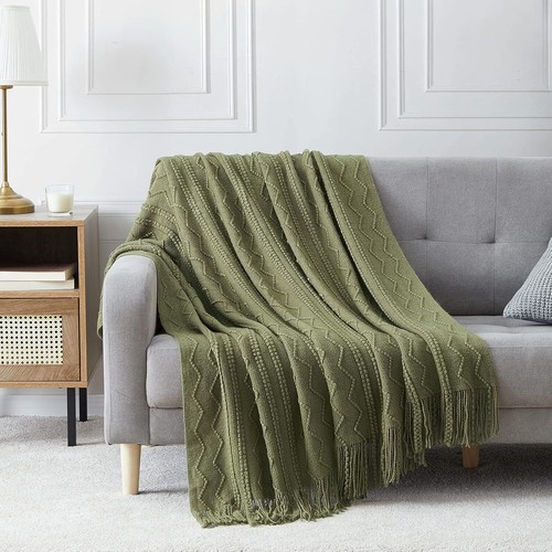 Throw Blanket 50X60 InTextured Solid Soft Sofa Couch Decorative Knit Blanket - Picture 26 of 57