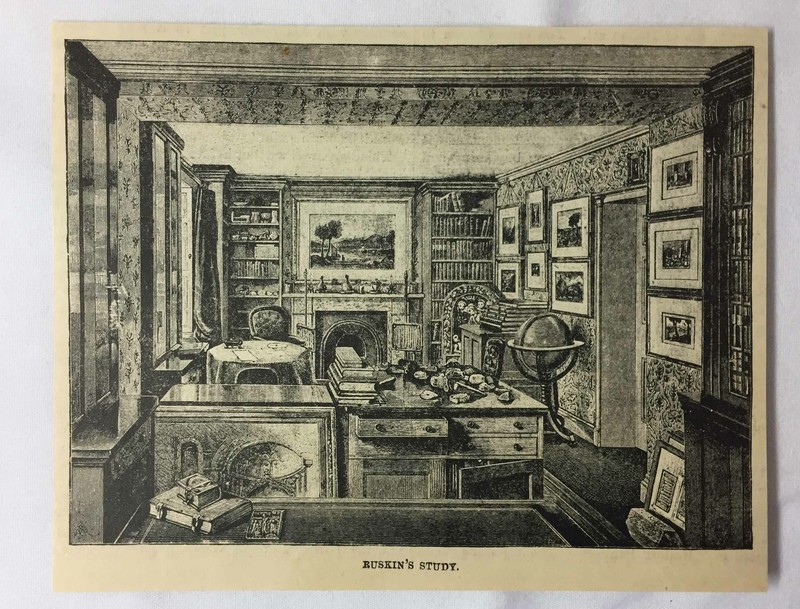 1886 magazine engraving~ JOHN RUSKIN'S STUDY