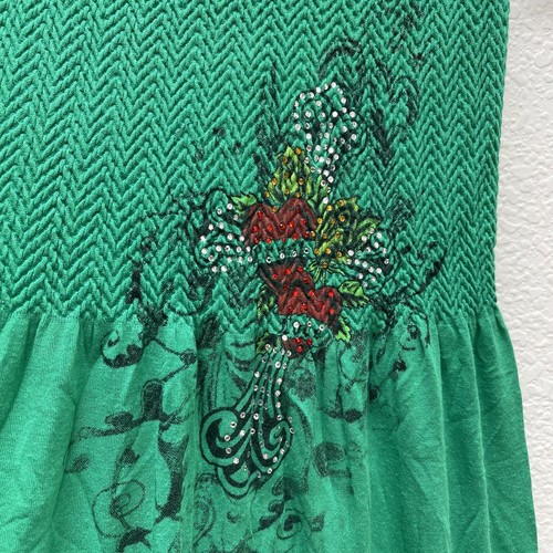 Dynamic USA Dress Women XS S M OS Green Strapless Smocked Trust Love Embellished - Picture 4 of 8