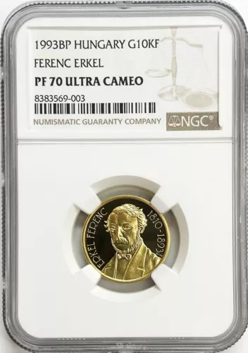 1993 GOLD HUNGARY 10000 FORINT FERENC ERKEL COMPOSER COIN NGC PROOF 70 UC
