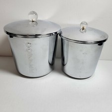 Vtg Everedy Metal 2 Pc CANISTER SET Clear Knobs Tea Coffee Retro Silver Kitchen