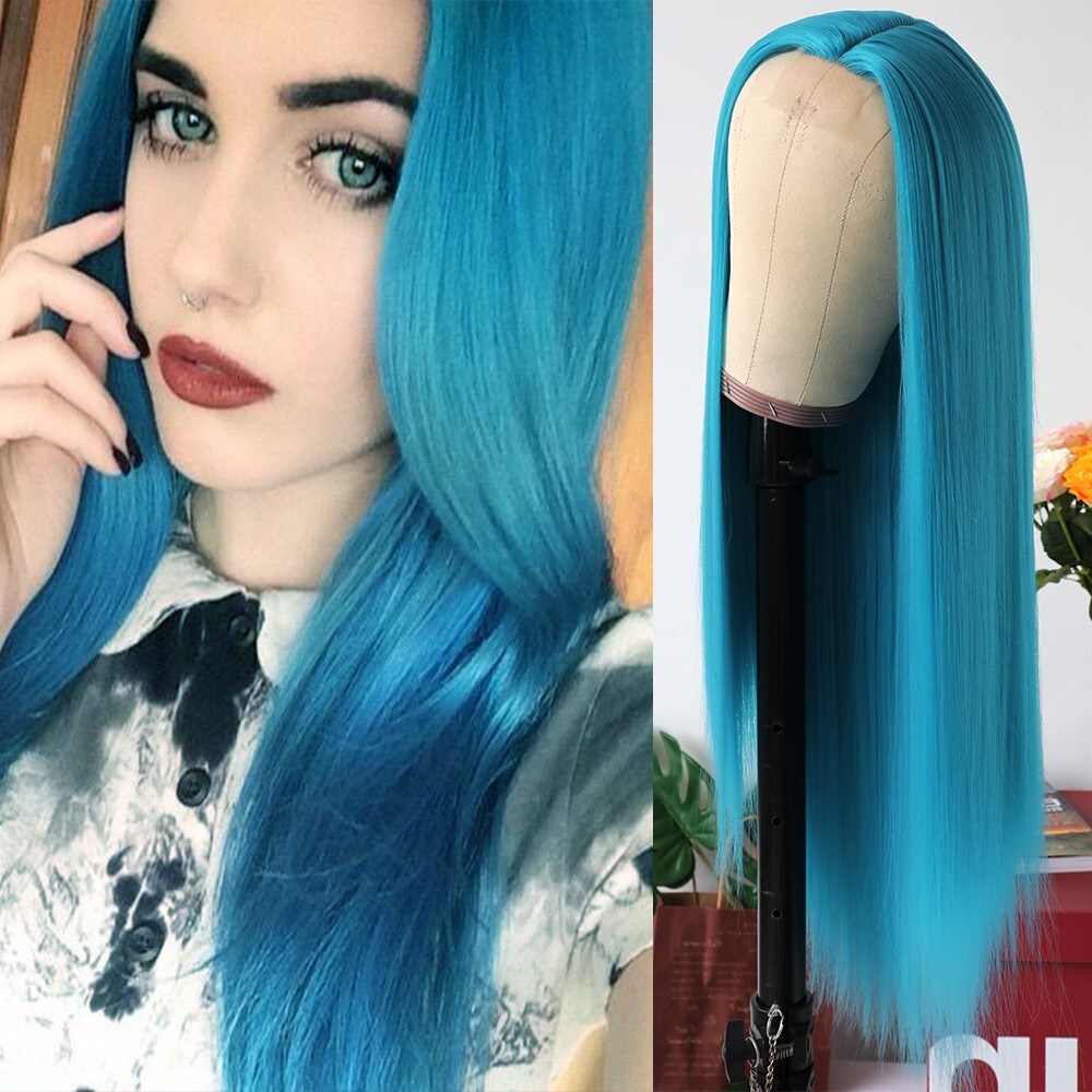 Natural Blue Hair Long Straight Heat Resistant Synthetic  display picture 2