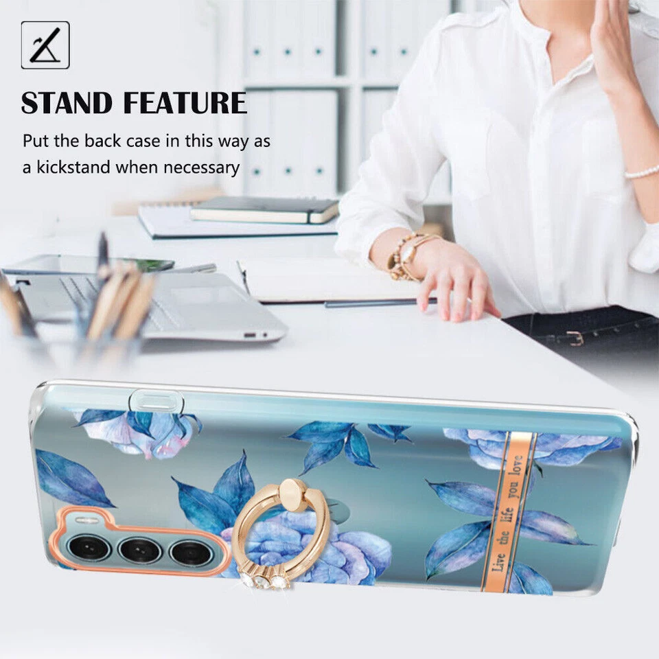 Flower Clear Ring Phone Case For Motorola G200 G10 G60 G Stylus E7 Power E20 G50 - Image 4 of 4