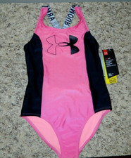 Girl's Under Armour Pink  Black One-Piece Swimsuit Size 12-NWT
