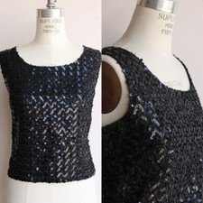 Vintage 1960s Vest Top, Sequinned Blouse, Beaded Shirt
